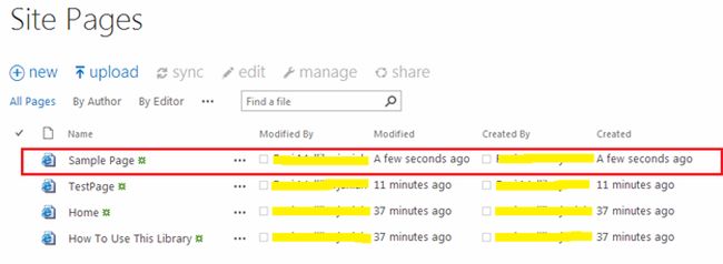 new site page of share point